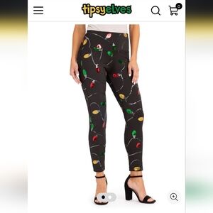Festive Black Holiday Lights Women's Pants